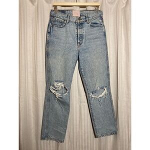 Revice Denim High Rise Straight Leg Distressed Light Wash Jeans Size 31